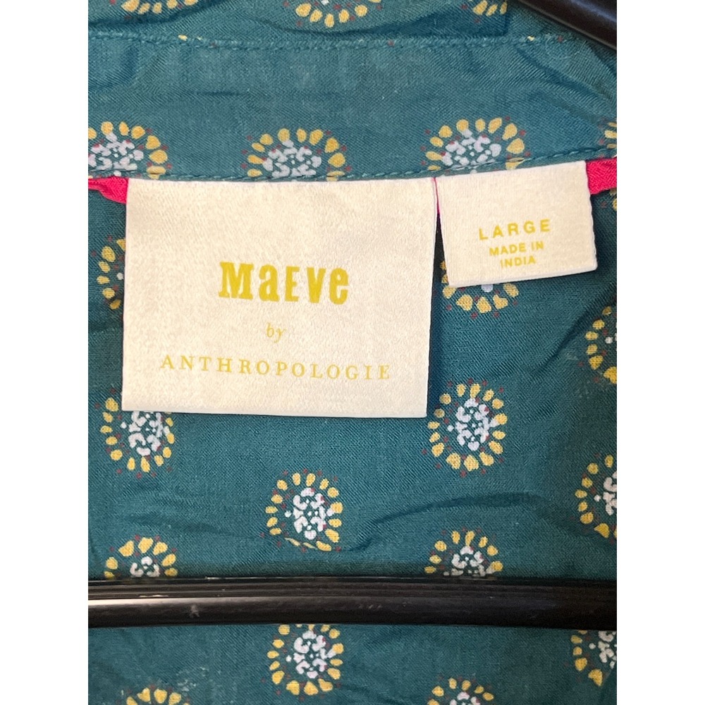 Maeve Teal Button-Front Tunic with Cream Paisley Print - Picture 4 of 9